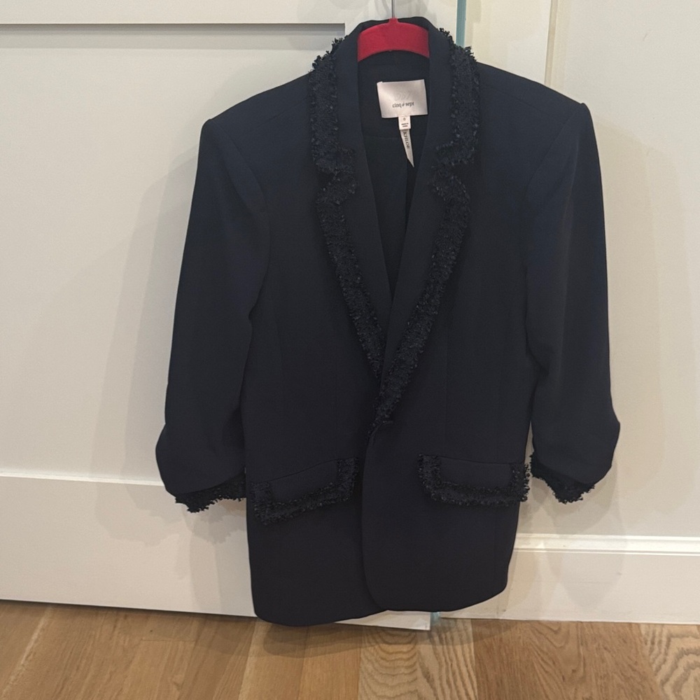 Cinq à Sept Navy Blazer with Textured Trim